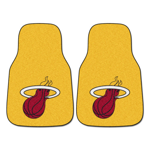 Set of 2 Yellow and Red NBA Miami Heat Front Carpet Car Mats 17" x 27" - IMAGE 1