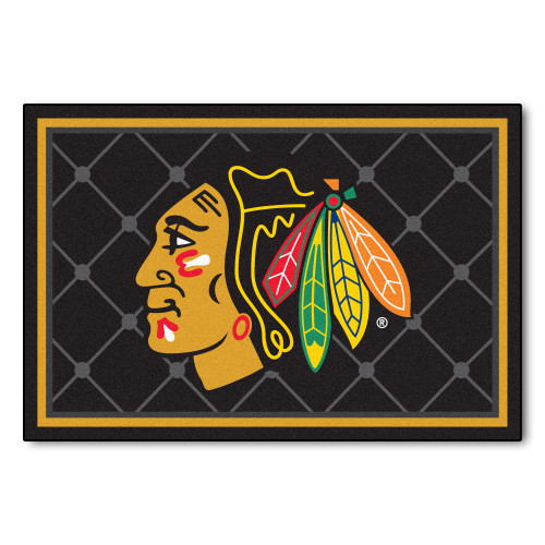 4.9' x 7.3' Black and Green NHL Chicago Blackhawks Rectangular Area Rug - IMAGE 1