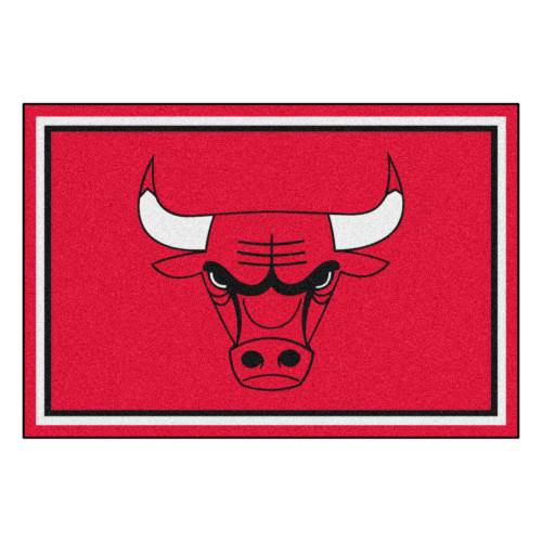 4.9' x 7.3' Red and White NBA Chicago Bulls Rectangular Plush Area Rug - IMAGE 1