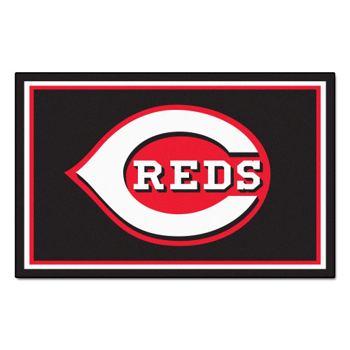 4.9' x 7.3' Red and White MLB Cincinnati Reds Plush Non-Skid Area Rug - IMAGE 1