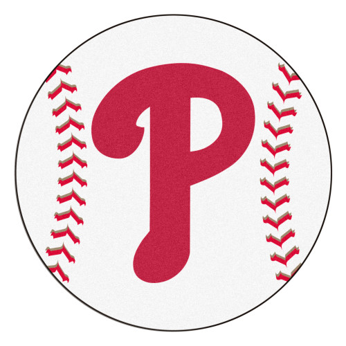 White and Red MLB Philadelphia Phillies Round Baseball Welcome Door Mat 27" - IMAGE 1