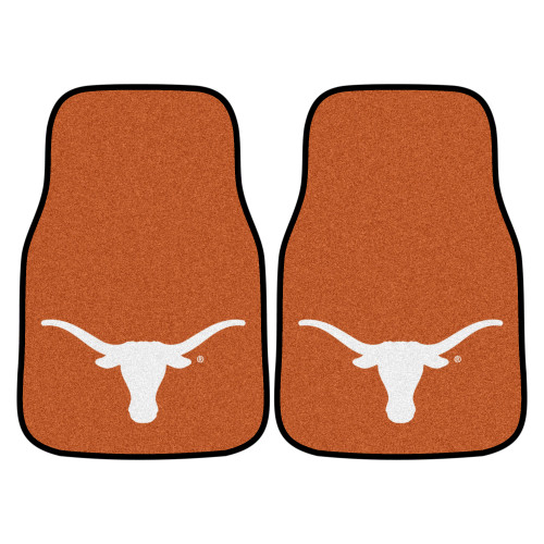 Set of 2 Brown and White NCAA University of Texas Longhorns Carpet Car Mats 17" x 27" - IMAGE 1