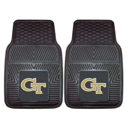 Set of 2 Black and Beige NCAA Georgia Tech Yellow Jackets Car Mats 17" x 27" - IMAGE 1