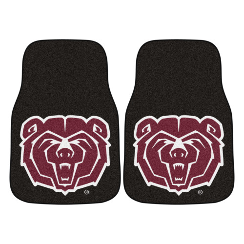 Set of 2 Black and Red NCAA Missouri State Bears Front Carpet Car Mats 17" x 27" - IMAGE 1