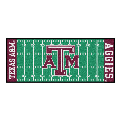 2.5' x 6' Green and Pink NCAA Texas ATM University Aggies Football Field Area Rug Runner - IMAGE 1