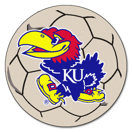 NCAA University of Kansas Jayhawks Soccer Ball Mat Round Area Rug - IMAGE 1