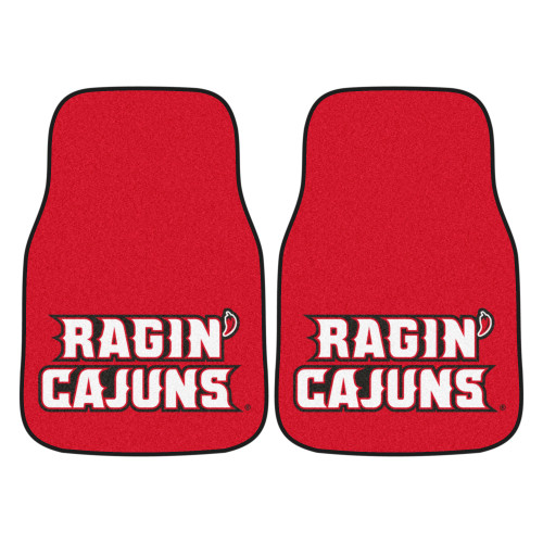 Set of 2 Red NCAA University of Louisiana-Lafayette Ragin Cajuns Front Carpet Car Mats 17" x 27" - IMAGE 1