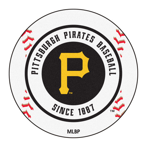 27" White and Black MLB Pittsburgh Pirates Baseball Round Door Mat - IMAGE 1