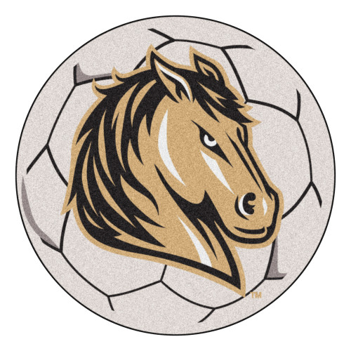 27" White and Brown NCAA Southwest Minnesota State University Mustangs Soccer Round Area Rug - IMAGE 1