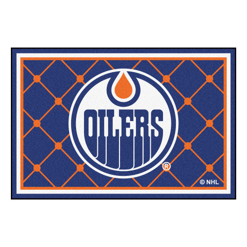 5' x 8' White and Blue NHL Edmonton Oilers Foot Plush Non-Skid Area Rug - IMAGE 1