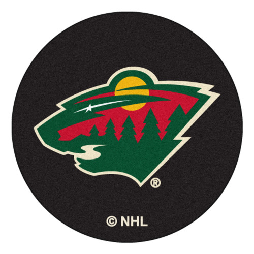 27" Black and Green NHL Minnesota Wild Puck Round Doormat - IMAGE 1