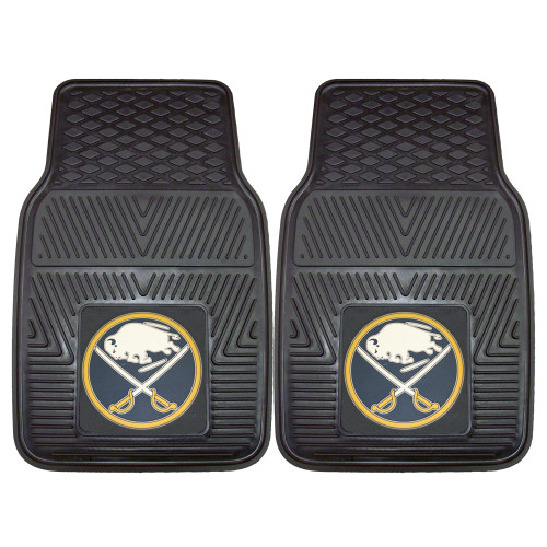 Set of 2 Black and Navy Blue NHL Buffalo Sabres Vinyl Front Car Mats 17" x 27" - IMAGE 1