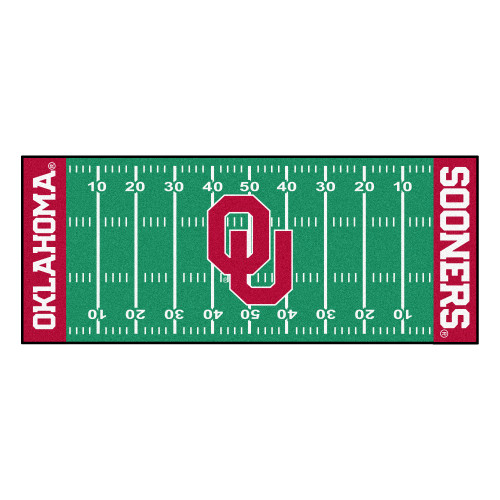 2.5' x 6' Green and Red NCAA University of Oklahoma Sooners Football Field Area Rug Runner - IMAGE 1