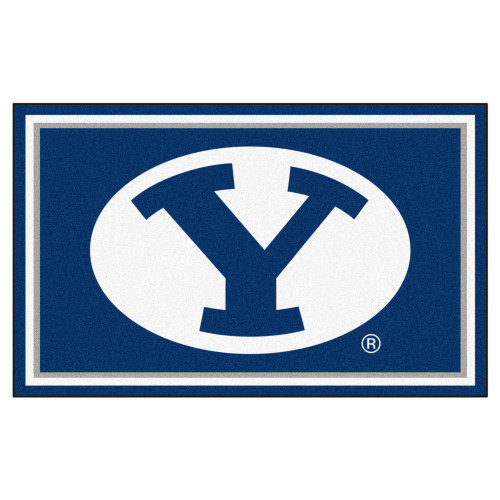 3.6' x 5.9' Blue and White NCAA Brigham Young University Cougars Rectangular Area Rug - IMAGE 1
