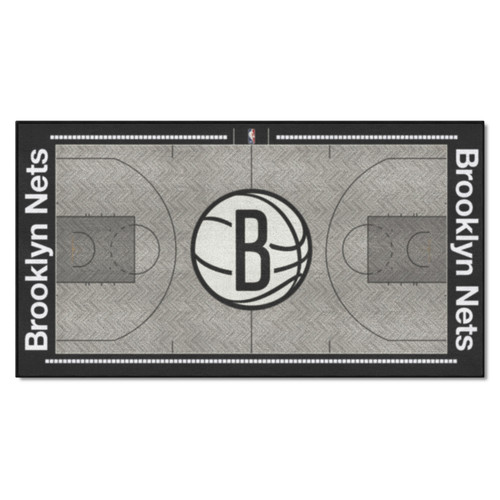 29.5" x 54" Black NBA Brooklyn Nets Court Large Mat Area Rug Runner - IMAGE 1