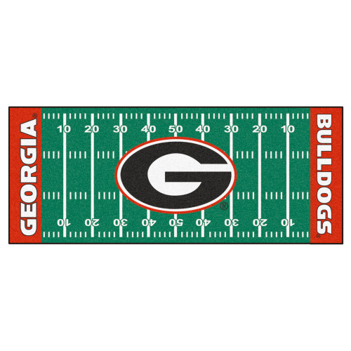 30" x 72" Green and Red NCAA University of Georgia Bulldogs Football Field Runner Area Rug - IMAGE 1