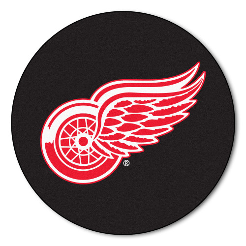 27" Black and Red NHL Detroit Wings Puck Round Doormat - IMAGE 1