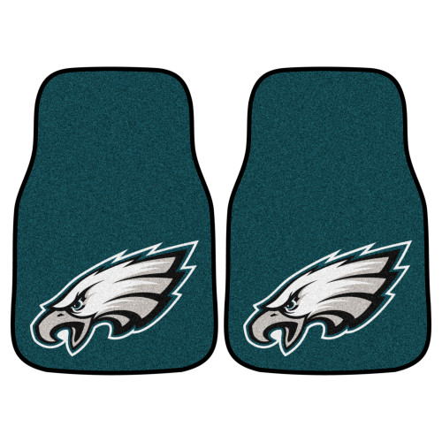 Set of 2 Green and White Green and White NFL Philadelphia Eagles Front Carpet Car Mats 17" x 27" - IMAGE 1