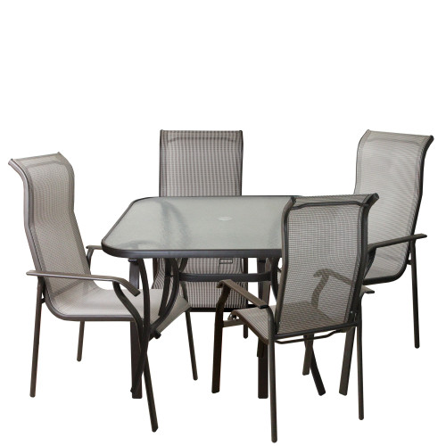 5pc Gray Outdoor Textilene Mesh and Steel Patio Dining Set 41.25" - IMAGE 1
