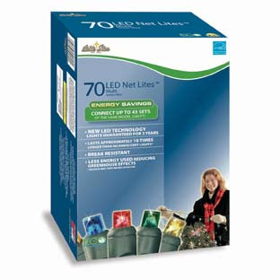 LED Wide Angle Net Style Christmas Lights - 4' x 6' - Multi-Color - Green Wire - 70ct - IMAGE 1