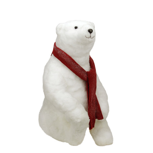 2' Commercial Sitting Plush White Polar Bear Christmas Decoration - IMAGE 1