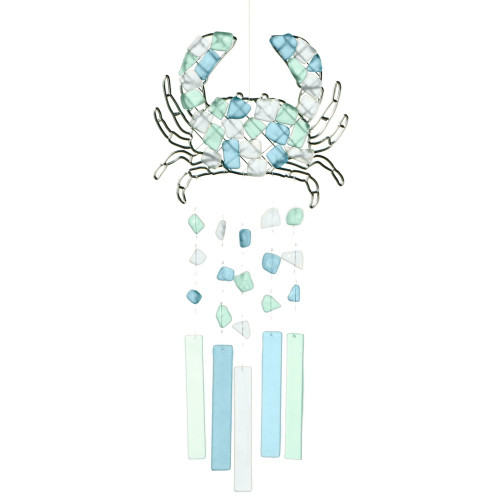 Set of 4 Light Green and Blue Crab Glass Wind Chimes 17" - IMAGE 1