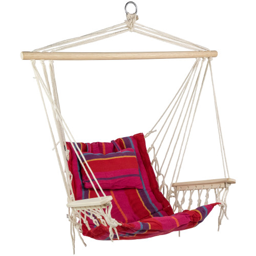 Striped Outdoor Hammock Chair with Pillow - 37" x 35.25" - Pink and Red - IMAGE 1