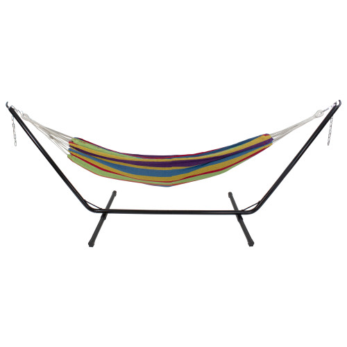 72" Yellow and Blue Striped Woven Double Brazilian Hammock - IMAGE 1