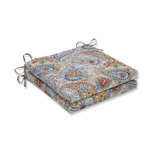 Set of 2 Vibrantly Colored Paisley Pattern Square Corners Seat Cushions 20" - IMAGE 1
