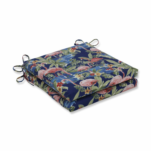 Set of 2 Flamingo Lagoon Blue Squared Corners Seat Cushions 20" - IMAGE 1