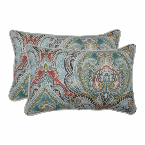 Set of 2 Vibrantly Colored Damask Pattern Rectangular Throw Pillows 18.5" - IMAGE 1
