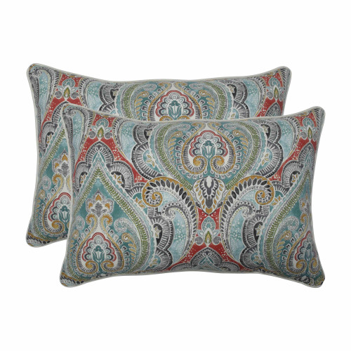 Set of 2 Vibrantly Colored Damask Pattern Rectangular Throw Pillows 24.5" - IMAGE 1