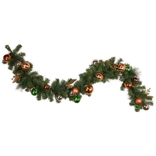 6' x 12'' Green Artificial Mixed Foliage with Ornaments Christmas Garland, Unlit - IMAGE 1