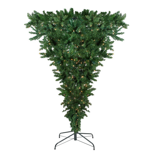 7' Pre-Lit Green Spruce Artificial Upside Down Christmas Tree - Clear Lights - IMAGE 1