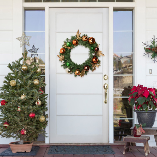 Pine Foliage with Ornaments Artificial Christmas Wreath - 24" - Unlit - IMAGE 1
