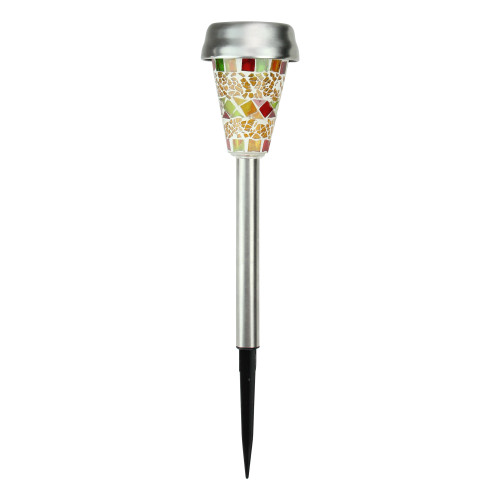 9.75" Yellow Mosaic Solar Light with White LED Light and Lawn Stake - IMAGE 1