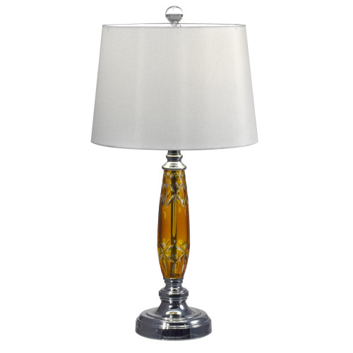 25.5" Amber Hand Cut Crystal Column Table Lamp with Polished Chrome Shade - IMAGE 1