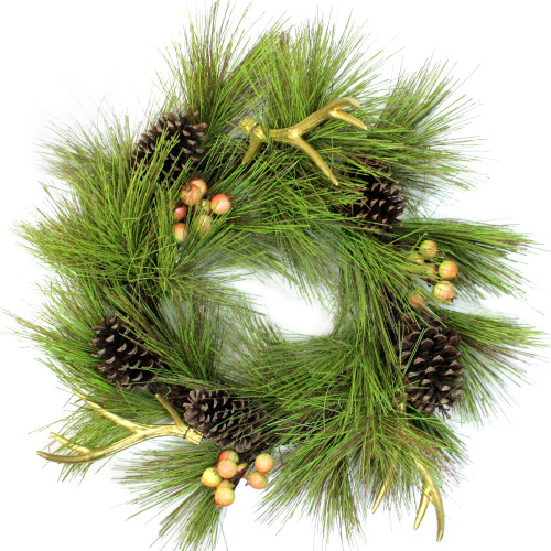 Pine Needles with Cones and Antlers Spring Floral Wreath -  30-Inch, Unlit - IMAGE 1