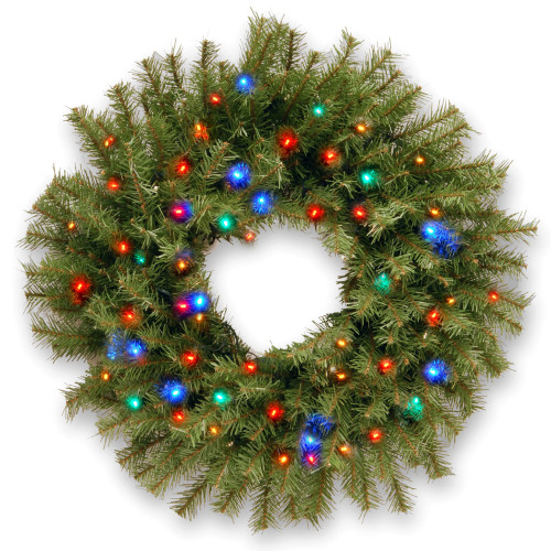 Pre-Lit Norwood Fir Artificial Christmas Wreath, 24-Inch, Multicolor Lights - IMAGE 1