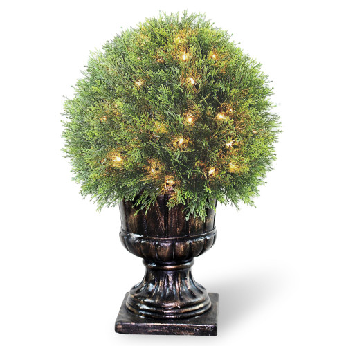 27" Upright Juniper Ball Topiary Tree in Urn - Prelit - IMAGE 1