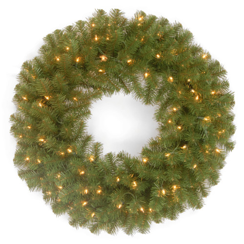 Pre-Lit North Valley Spruce Artificial Christmas Wreath, 24-Inch, Clear Lights - IMAGE 1