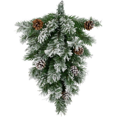 22" Snowy Flocked Angel Pine with Pine Cones Christmas Teardrop Swag - Unlit - IMAGE 1