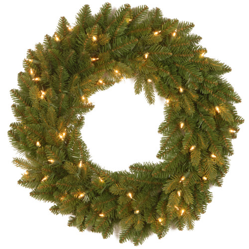 Pre-Lit Avalon Spruce Artificial Christmas Wreath, 24-Inch, White Lights - IMAGE 1