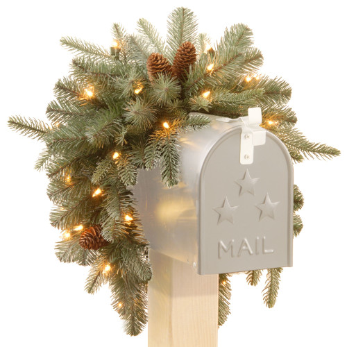 36" Pre-Lit Arctic Spruce Mailbox Swag, Clear LED Lights - IMAGE 1