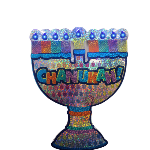 10" Blue and Violet LED Lighted Menorah Window Silhouette Decoration - IMAGE 1
