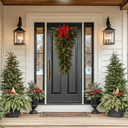 54" Mixed Pine Artificial Christmas Teardrop Swag - Unlit - IMAGE 1