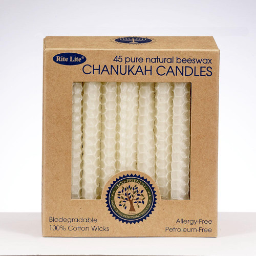 Ivory Hand Rolled Natural Honeycomb Beeswax Hanukkah Candles 4.25" - IMAGE 1