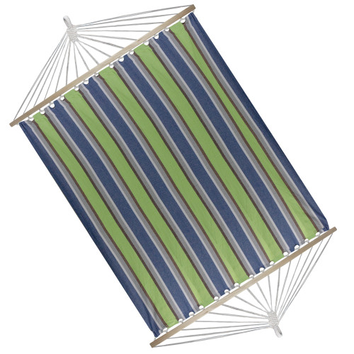 Striped Two Person Cotton Double Hammock - 76" x 59" - Green and Blue - IMAGE 1