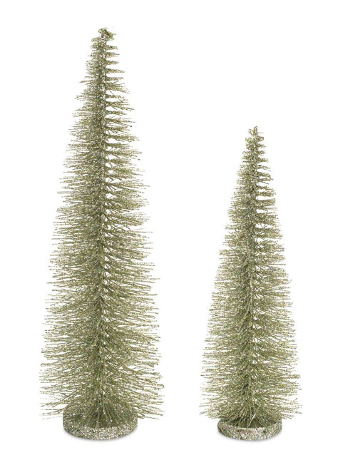 Pack of 8 Glittering Green Decorative Table Top Artificial Cone Trees 19" - IMAGE 1