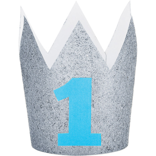 Set of 6 Blue and Gray Glittered Finish Hat Crowns 4" - IMAGE 1